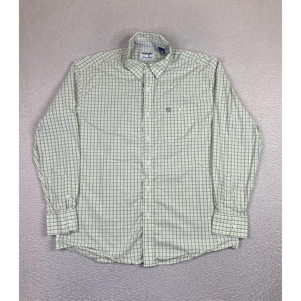 Wrangler George Strait Shirt Mens XL Green Gray Plaid Button Down Long Sleeve
